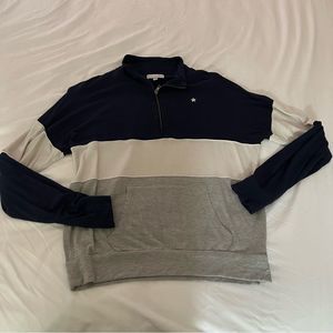 PJ Salvage - Blue, White, Grey Stripe Half Zip Sweater - Women’s Medium